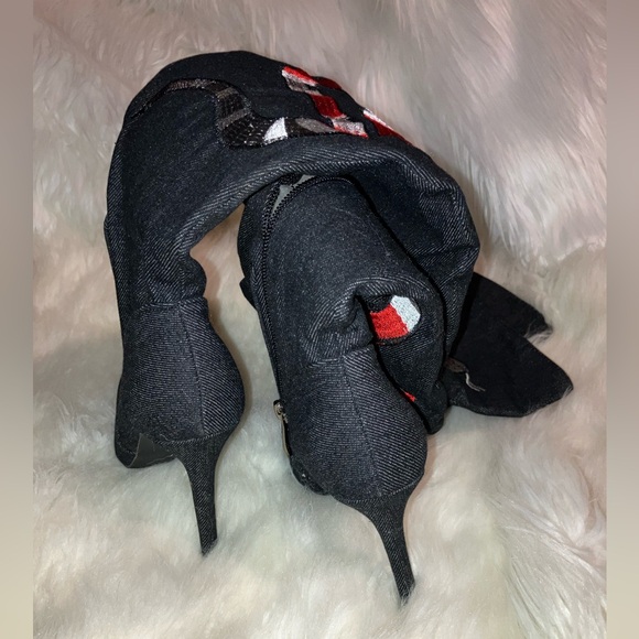 CAPE ROBBIN BLACK DENIM SNAKE THIGH-HIGH BOOTS! - Picture 10 of 15